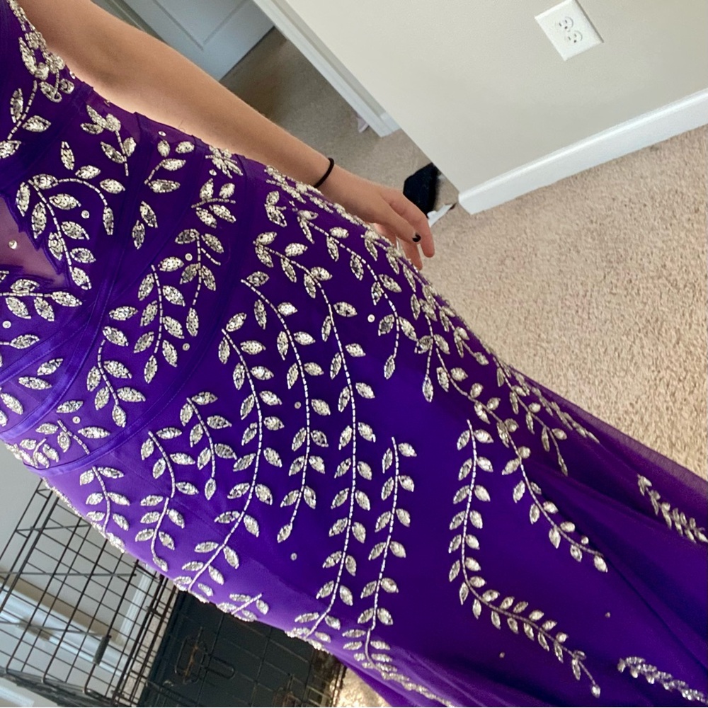 Vintage David's Bridal Purple Mermaid Beaded Formal Prom Dress - Picture 3 of 7